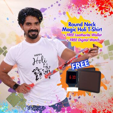 Round Neck Holi T-Shirts With Wallet And Digital Watch Free (1RTW1)