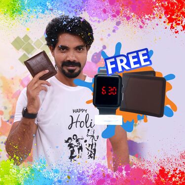 Round Neck Holi T-Shirts With Wallet And Digital Watch Free (1RTW1)