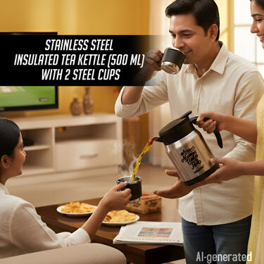 Stainless Steel Insulated Tea Kettle (500 ml) With 2 Steel Cups (1TK2C1)