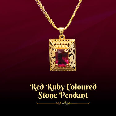 Golden Chain + Square Pendant with Stone + Matching Earring + Ring (GCPER1)