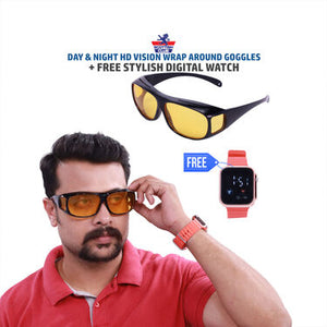 Day & Night HD Vision Wrap Around Goggles + Free Stylish Digital Watch (NVGW2)